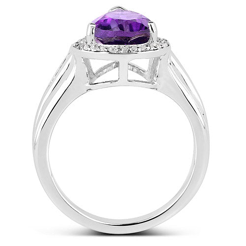 1.77 Carat Genuine Amethyst and White Topaz .925 Sterling Silver Ring  DestGlow