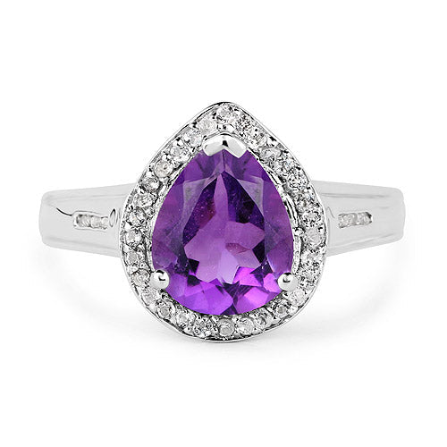 1.77 Carat Genuine Amethyst and White Topaz .925 Sterling Silver Ring  DestGlow