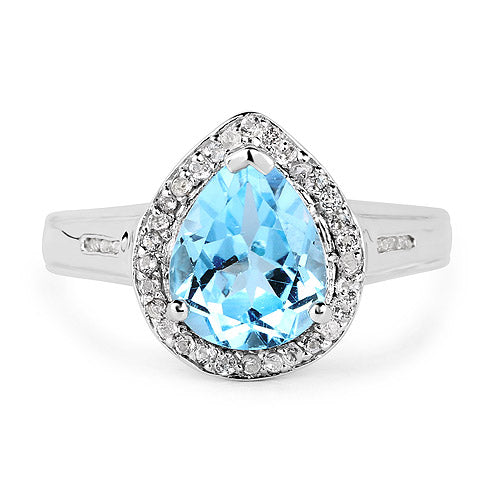 2.42 Carat Genuine Blue Topaz and White Topaz .925 Sterling Silver Ring  DestGlow