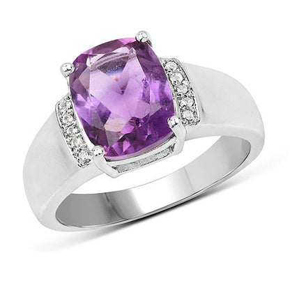 2.65 Carat Genuine  Amethyst and White Topaz .925 Sterling Silver Ring  DestGlow