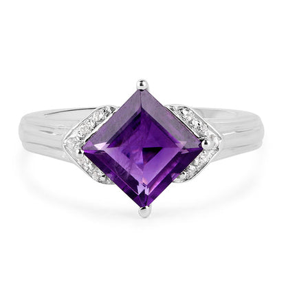 2.55 Carat Genuine Amethyst and White Topaz .925 Sterling Silver Ring by Bids.com