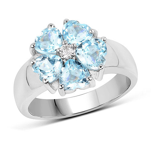 2.58 Carat Genuine Blue Topaz and White Topaz .925 Sterling Silver Ring by Bids.com