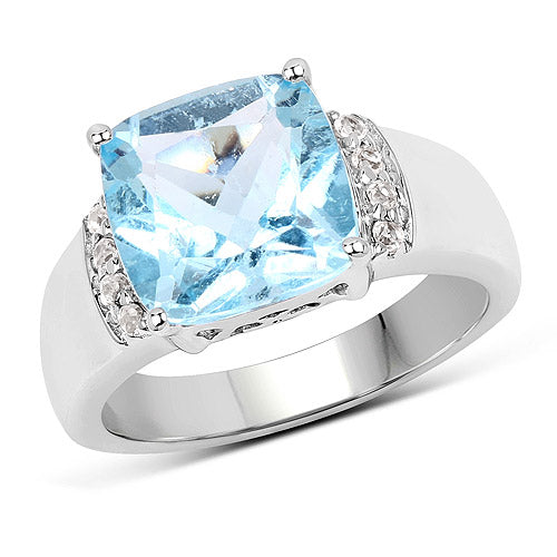 4.58 Carat Genuine Blue Topaz and White Topaz .925 Sterling Silver Ring by Bids.com