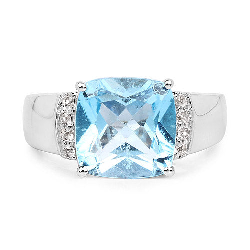 4.58 Carat Genuine Blue Topaz and White Topaz .925 Sterling Silver Ring by Bids.com