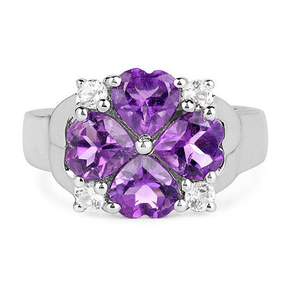 3.12 Carat Genuine Amethyst and White Topaz .925 Sterling Silver Ring  DestGlow