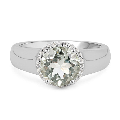 1.87 Carat Genuine Green Amethyst and White Topaz .925 Sterling Silver Ring by Bids.com