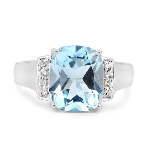 4.28 Carat Genuine Blue Topaz and White Topaz .925 Sterling Silver Ring by Bids.com