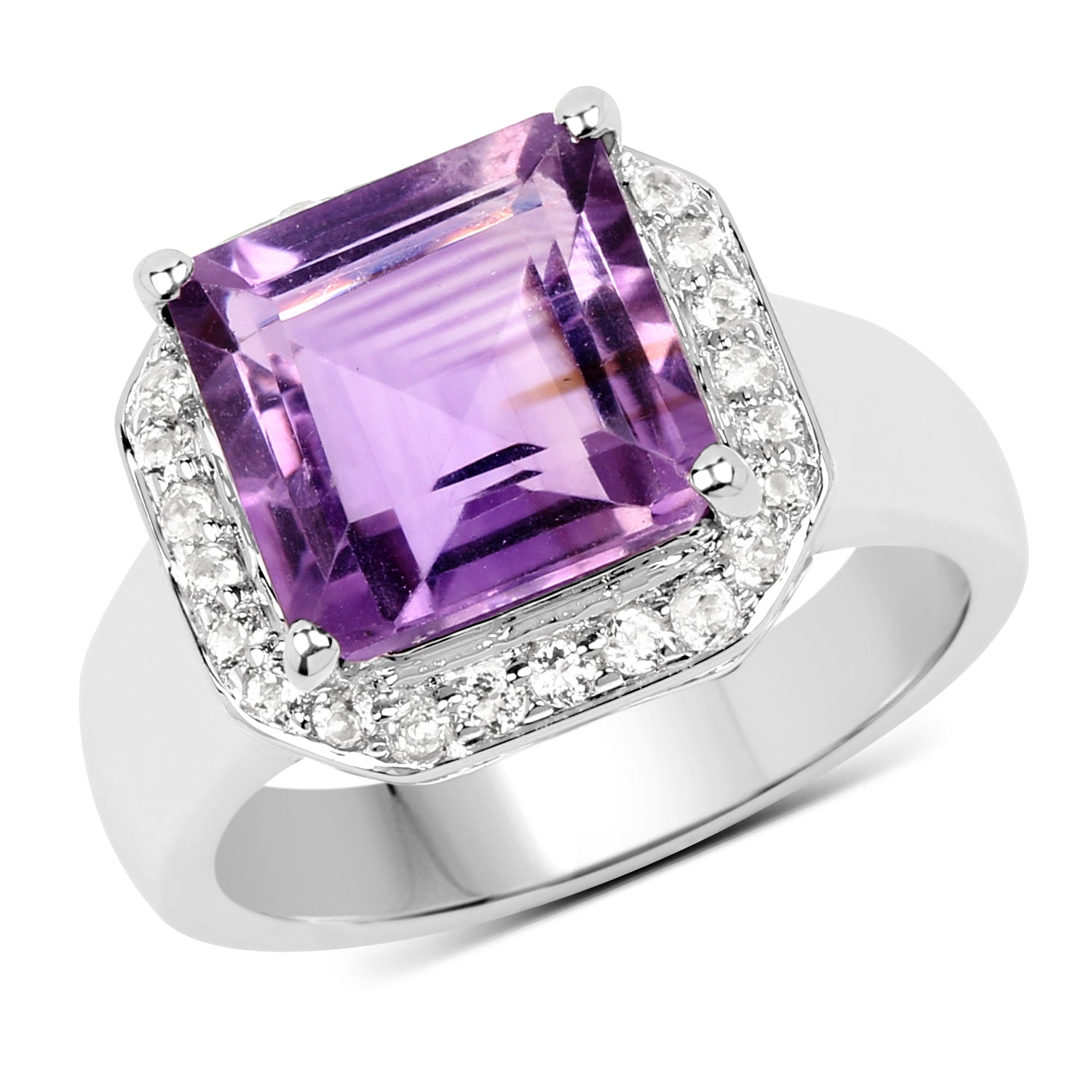 4.42 Carat Genuine  Amethyst and White Topaz .925 Sterling Silver Ring  DestGlow