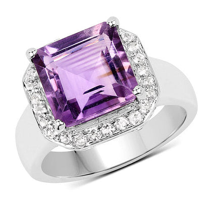 4.42 Carat Genuine  Amethyst and White Topaz .925 Sterling Silver Ring  DestGlow