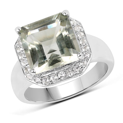 4.52 Carat Genuine Green Amethyst and White Topaz .925 Sterling Silver Ring  DestGlow