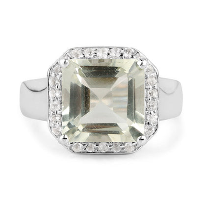 4.52 Carat Genuine Green Amethyst and White Topaz .925 Sterling Silver Ring  DestGlow