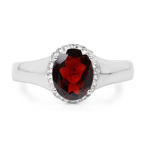 2.63 Carat Genuine  Garnet and White Topaz .925 Sterling Silver Ring  DestGlow