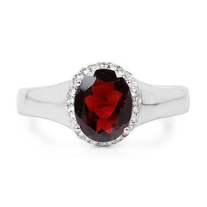 2.63 Carat Genuine  Garnet and White Topaz .925 Sterling Silver Ring  DestGlow