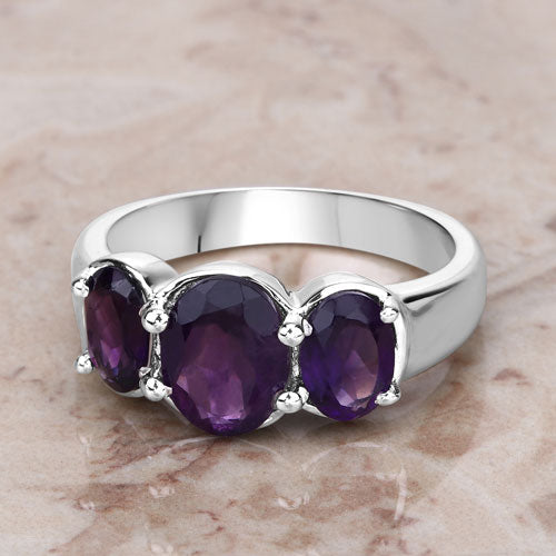 3.20 Carat Genuine Amethyst .925 Sterling Silver Ring  DestGlow