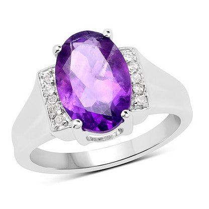 3.12 Carat Genuine Amethyst and White Topaz .925 Sterling Silver Ring by Bids.com