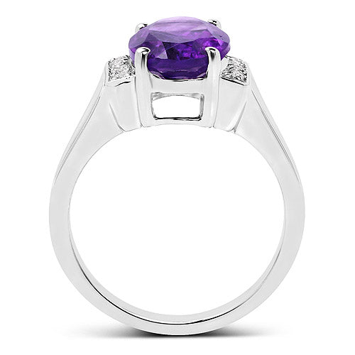 3.12 Carat Genuine Amethyst and White Topaz .925 Sterling Silver Ring by Bids.com