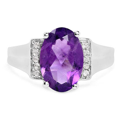 3.12 Carat Genuine Amethyst and White Topaz .925 Sterling Silver Ring by Bids.com