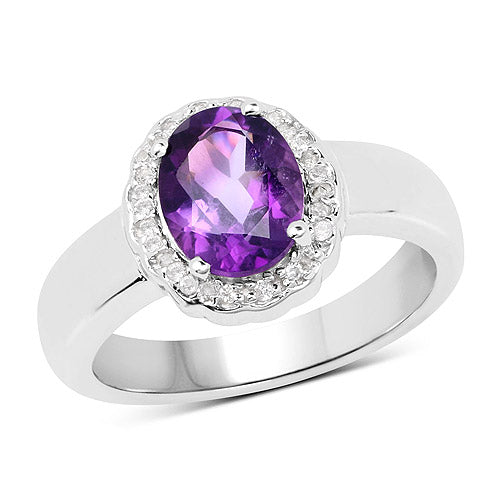 1.68 Carat Genuine Amethyst and White Topaz .925 Sterling Silver Ring by Bids.com