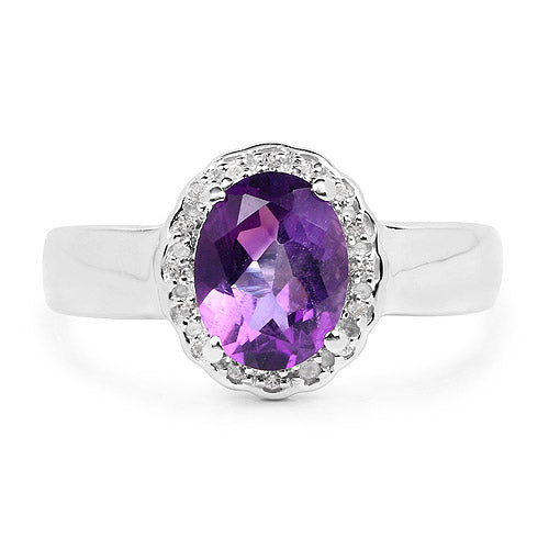 1.68 Carat Genuine Amethyst and White Topaz .925 Sterling Silver Ring by Bids.com