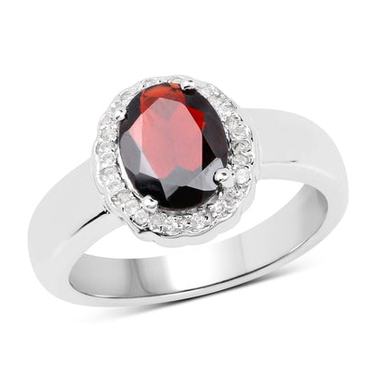 2.58 Carat Genuine Garnet and White Topaz .925 Sterling Silver Ring by Bids.com
