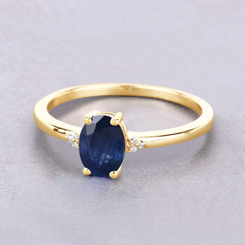0.97 Carat Genuine Blue Sapphire and White Diamond 10K Yellow Gold Ring  DestGlow
