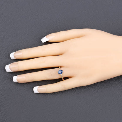 0.97 Carat Genuine Blue Sapphire and White Diamond 10K Yellow Gold Ring  DestGlow