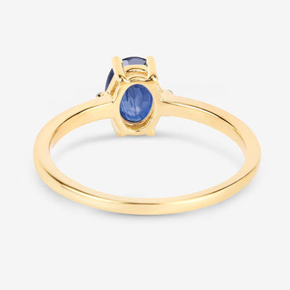 0.97 Carat Genuine Blue Sapphire and White Diamond 10K Yellow Gold Ring  DestGlow