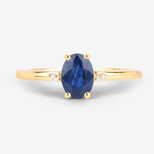 0.97 Carat Genuine Blue Sapphire and White Diamond 10K Yellow Gold Ring  DestGlow