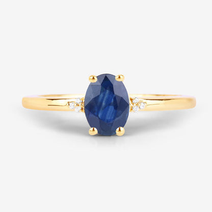 0.97 Carat Genuine Blue Sapphire and White Diamond 10K Yellow Gold Ring  DestGlow