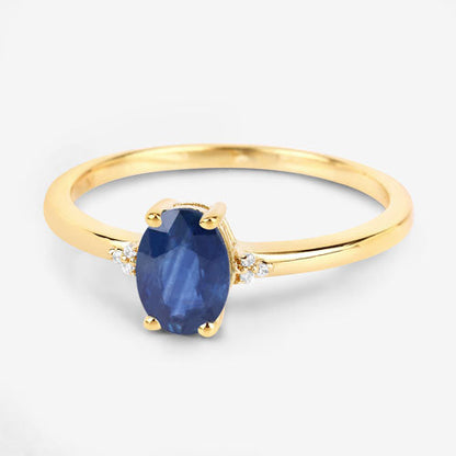 0.97 Carat Genuine Blue Sapphire and White Diamond 10K Yellow Gold Ring  DestGlow