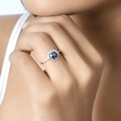 0.78 Carat Genuine Blue Sapphire and White Diamond 14K White Gold Ring by Bids.com