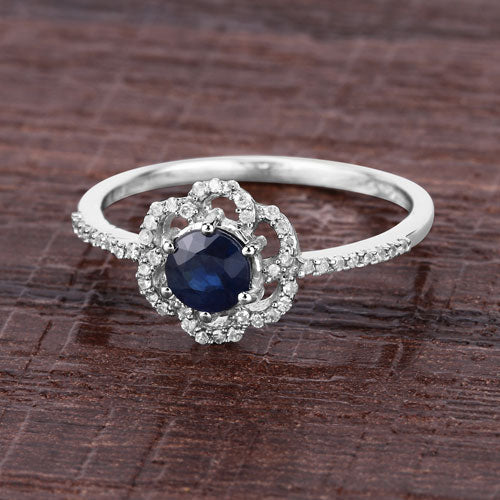 0.78 Carat Genuine Blue Sapphire and White Diamond 14K White Gold Ring by Bids.com