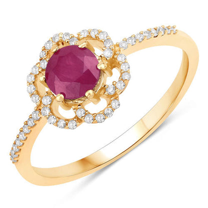 0.68 Carat Genuine Ruby and White Diamond 14K Yellow Gold Ring by Bids.com
