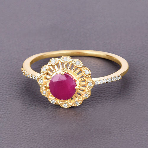 0.68 Carat Genuine Ruby and White Diamond 14K Yellow Gold Ring by Bids.com