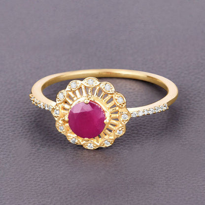0.68 Carat Genuine Ruby and White Diamond 14K Yellow Gold Ring by Bids.com