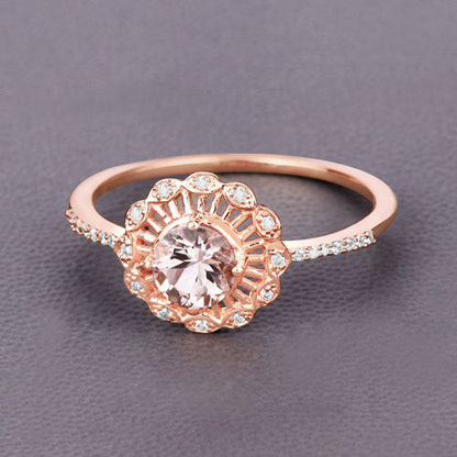 0.54 Carat Genuine Morganite and White Diamond 14K Rose Gold Ring by Bids.com