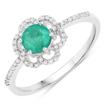 0.55 Carat Genuine Zambian Emerald and White Diamond 14K White Gold Ring by Bids.com