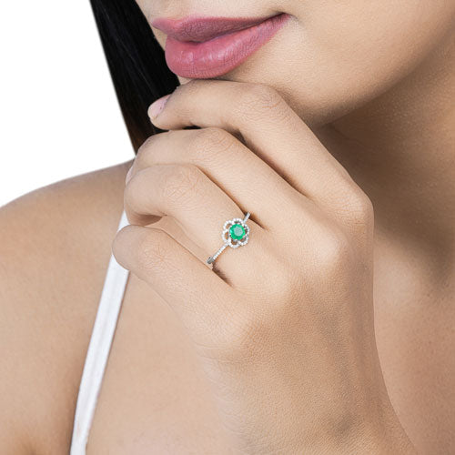 0.55 Carat Genuine Zambian Emerald and White Diamond 14K White Gold Ring by Bids.com