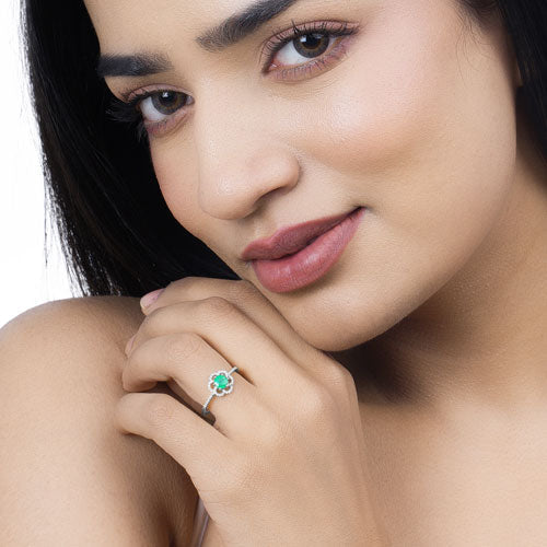 0.55 Carat Genuine Zambian Emerald and White Diamond 14K White Gold Ring by Bids.com