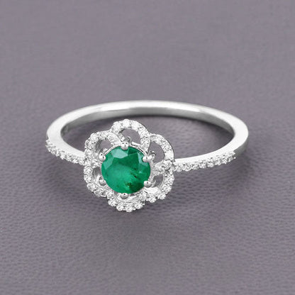 0.55 Carat Genuine Zambian Emerald and White Diamond 14K White Gold Ring by Bids.com