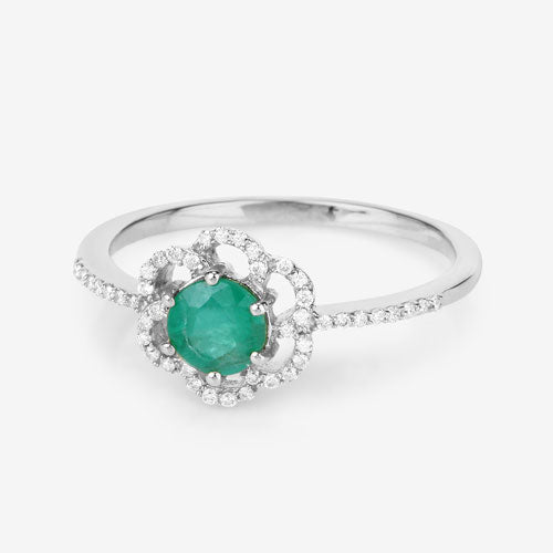 0.55 Carat Genuine Zambian Emerald and White Diamond 14K White Gold Ring by Bids.com