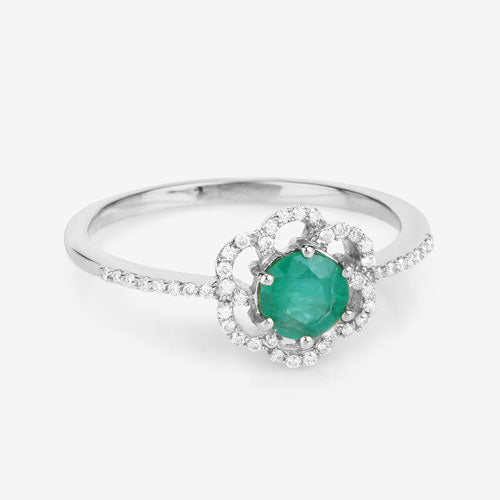 0.55 Carat Genuine Zambian Emerald and White Diamond 14K White Gold Ring by Bids.com
