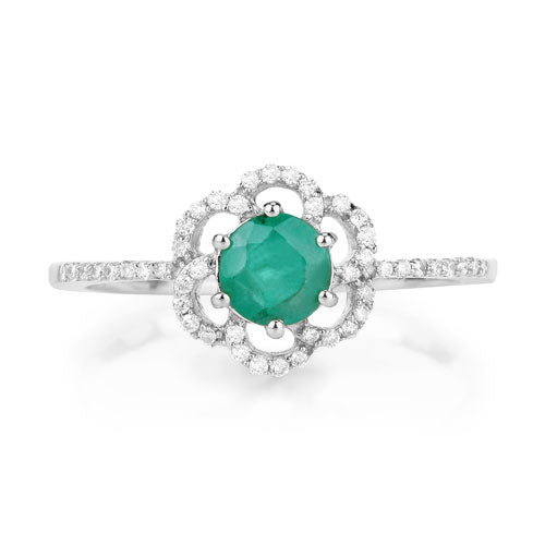 0.55 Carat Genuine Zambian Emerald and White Diamond 14K White Gold Ring by Bids.com