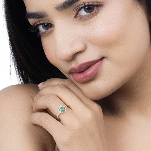 0.55 Carat Genuine Zambian Emerald and White Diamond 14K Yellow Gold Ring by Bids.com
