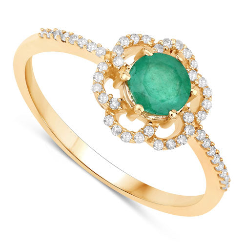 0.55 Carat Genuine Zambian Emerald and White Diamond 14K Yellow Gold Ring by Bids.com
