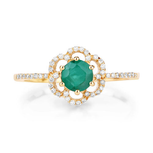 0.55 Carat Genuine Zambian Emerald and White Diamond 14K Yellow Gold Ring by Bids.com