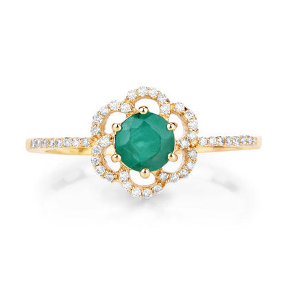0.55 Carat Genuine Zambian Emerald and White Diamond 14K Yellow Gold Ring by Bids.com