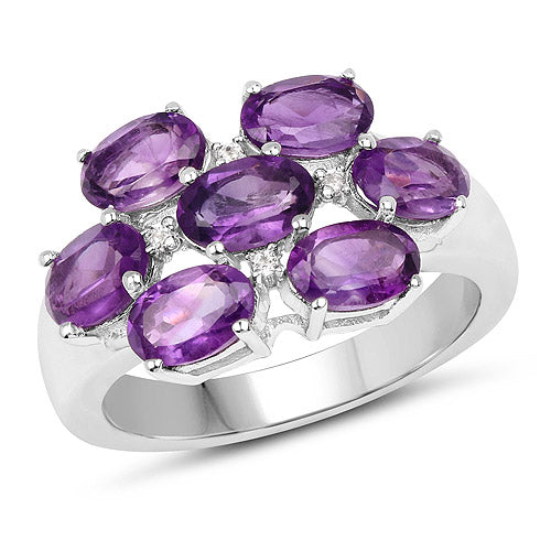 3.05 Carat Genuine Amethyst and White Topaz .925 Sterling Silver Ring by Bids.com