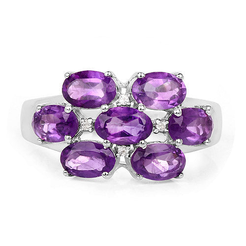 3.05 Carat Genuine Amethyst and White Topaz .925 Sterling Silver Ring by Bids.com