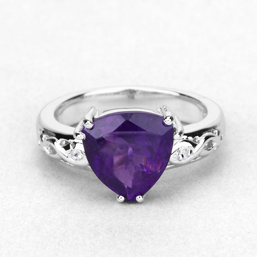2.71 Carat Genuine Amethyst and White Topaz .925 Sterling Silver Ring by Bids.com